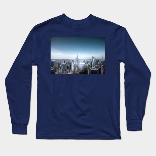 New York City Blue Sky Downtown Long Sleeve T-Shirt by tommysphotos